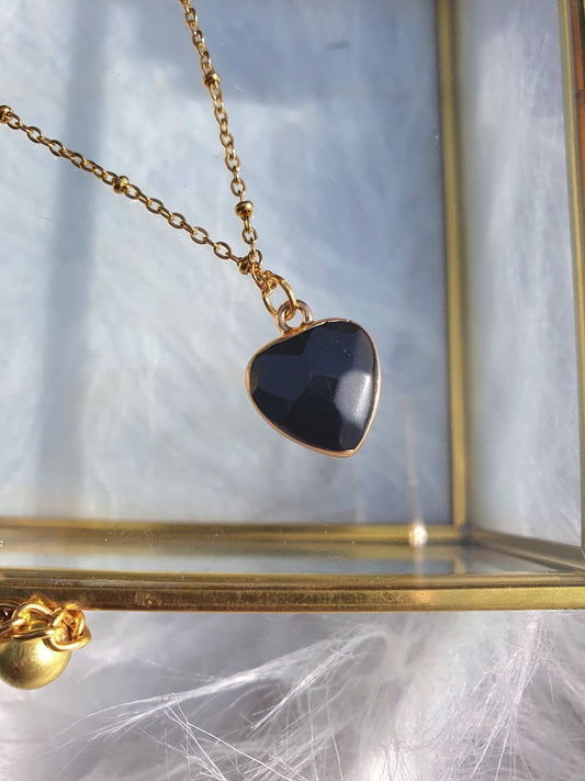 Ketting Onyx hartje – goud